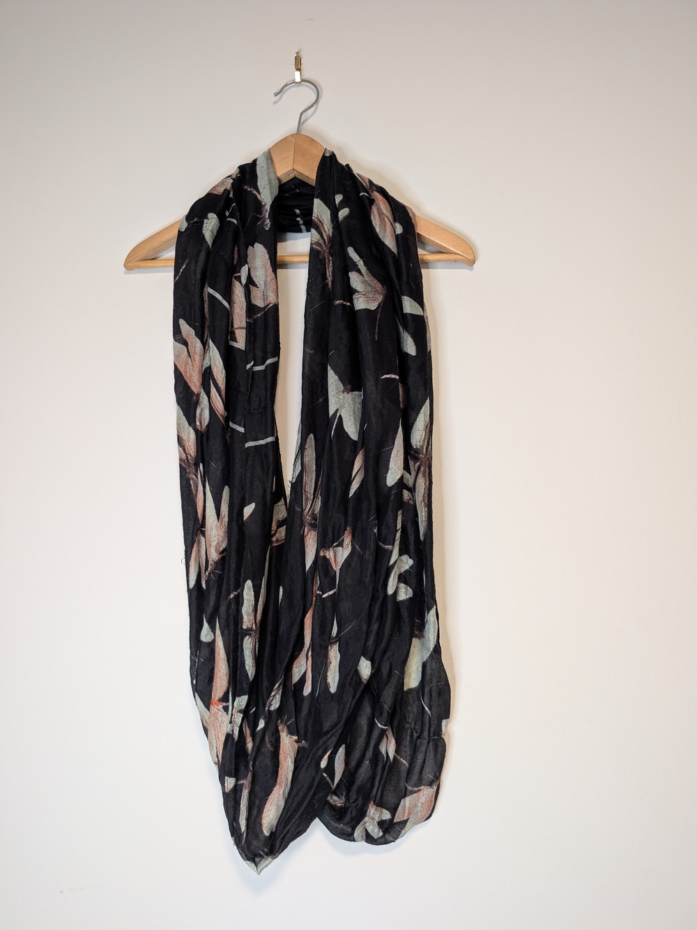 2 Black Infinity Scarves with Pink and Turquoise